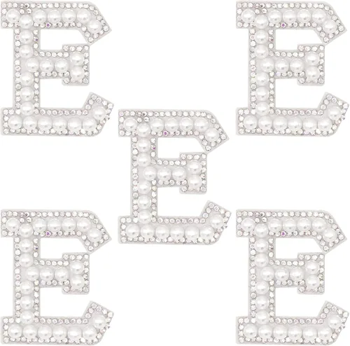 Miniatura 10 de Parche de letras A-Z para planchar con diamantes de imitación brillantes de perlas del alfabeto inglés, parche de costura para vestido de novia
