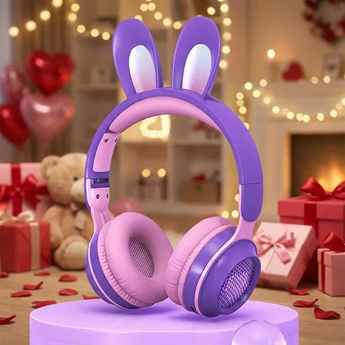 Miniatura 19 de Auriculares Bluetooth con cancelación de ruido para niños, auriculares plegables con forma de orejas de gato y luz LED, auriculares con orejas