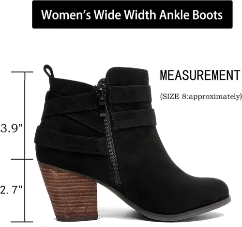 Miniatura 4 de Luoika Botines anchos para mujer, tacón medio extra ancho con cremallera lateral.