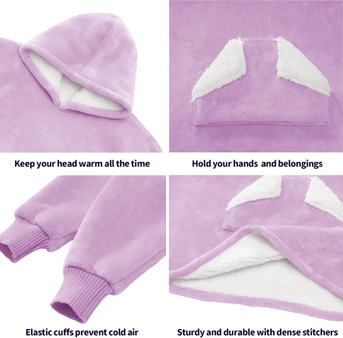 Miniatura 3 de Touchat - Sudadera con capucha de estilo manta, sudadera con capucha de sherpa de gran tamaño con bolsillo y mangas, cobija de felpa súper suave