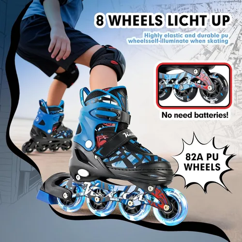 Miniatura 5 de Kuxuan Patines en línea ajustables para niños con ruedas iluminadas, divertidos patines iluminadores para niños, niñas y jóvenes Azul araña