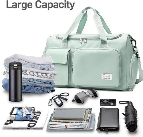 Miniatura 4 de Suruid Bolsa de gimnasio deportiva con compartimento para zapatos, bolsa de viaje con bolsillo separado seco y húmedo para hombres y mujeres, bolsa