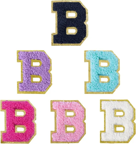 Miniatura 226 de 6 piezas de parches de letras de chenilla autoadhesivas, parches de letras preppy de 2 pulgadas para bolsos, ropa y sombreros, grandes pegatinas
