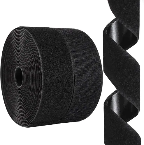 Miniatura 12 de Rollo de cinta adhesiva de gancho y bucle de 1 pulgada x 26 pies, cierre adhesivo de respaldo, tiras adhesivas de nylon resistentes para Negro