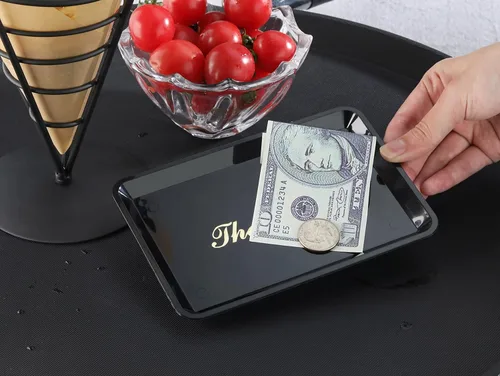 Miniatura 8 de New Star 26917 - Bandeja de puntas para restaurante para cheques de invitados, 4.5 x 6.5 pulgadas, color negro con impresión dorada, juego de 12