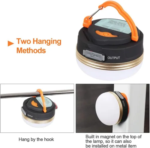 Miniatura 3 de Censinda Linterna LED para campamento, luz portátil recargable, 300 lúmenes, 3 modos de luz, banco de energía de 1800 mAh, base magnética, linterna