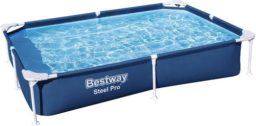 Bestway Steel Pro - Piscina rectangular de 87 pulgadas x 59 pulgadas x 17 pulgadas con marco de metal sobre el suelo, para exteriores, color azul
