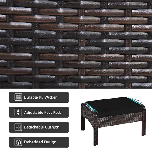 Miniatura 7 de HAPPYGRILL Juego de muebles de patio de 5 piezas para exteriores, juego de conversación de mimbre de ratán con mesa auxiliar, sofás acolchados