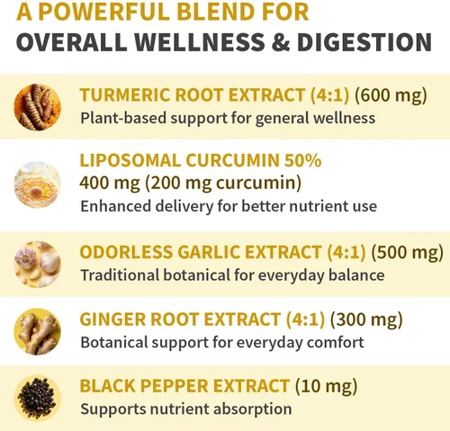 Miniatura 3 de Cúrcuma liposomal, suplementos de curcumina de alta absorción, mezcla sin OMG para comodidad digestiva y apoyo diario, suplemento de cúrcuma