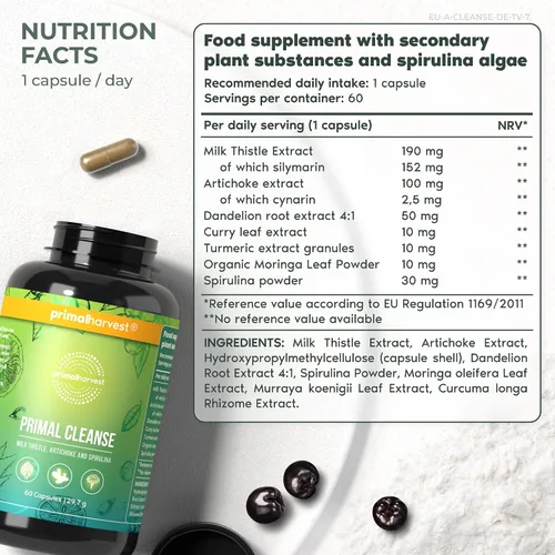 Miniatura 2 de Primal Harvest Limpieza y Desintoxicación Completa del Cuerpo, Limpieza del Hígado, Riñones, Intestino, Estómago y Tracto Digestivo, Botella de 60