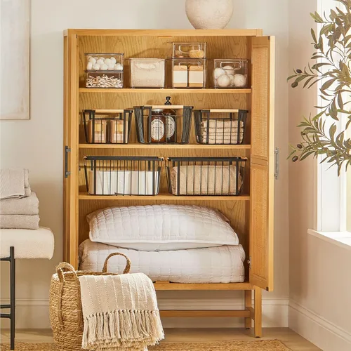 Miniatura 6 de mDesign Contenedor pequeño organizador de almacenamiento de plástico, organizador de armario para pasillo, dormitorio, ropa de cama, abrigo