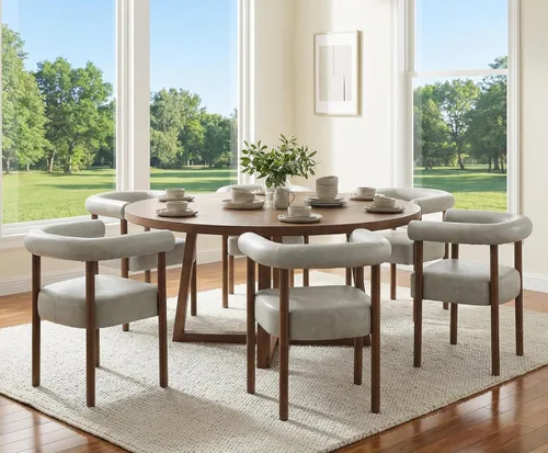 Miniatura 20 de RIVOVA Juego de 4 sillas de comedor blancas de bouclé, sillas de comedor tapizadas modernas, sillas de cocina con respaldo curvo para comedor