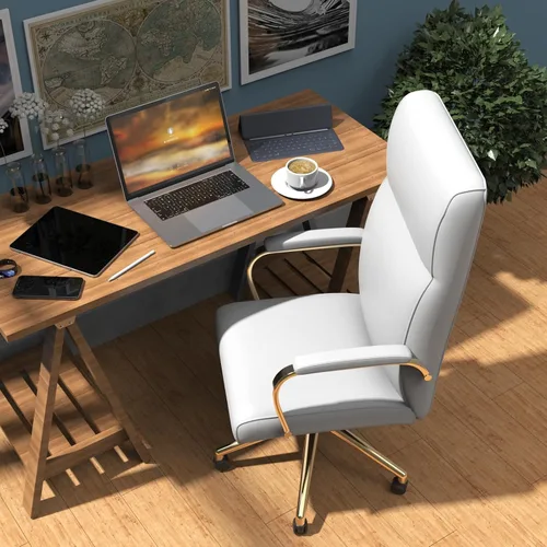Miniatura 2 de MUZII Silla de oficina blanca con brazos, silla de oficina ejecutiva de respaldo alto grande y alta, silla de escritorio de oficina de piel