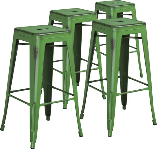 Miniatura 12 de Flash Furniture Lily - Juego de 4 taburetes de bar de metal rojo sin respaldo de 30 pulgadas de alto grado comercial para interiores y exteriores