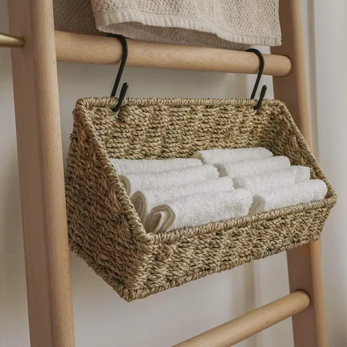Miniatura 7 de StorageWorks Cestas de pared tejidas para almacenamiento, cestas de hierba marina para estante, almacenamiento de pared para cocina y baño, cestas