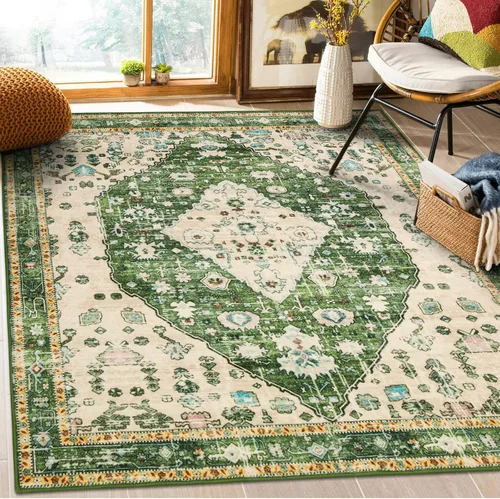 Miniatura 13 de Lahome Alfombra tribal bohemia de 2 x 3 pies, alfombra verde pequeña para entrada, suave, antideslizante, lavable, alfombra de baño bohemia de pelo
