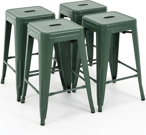 Miniatura 14 de Vogue Furniture Direct 24" Taburetes de bar de metal sin respaldo negros para interiores/exteriores, altura para encimera con asiento cuadrado
