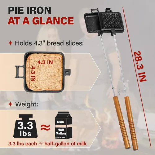 Miniatura 3 de Mountain Pie Maker - Hierro fundido para tartas de fogata, para acampar, paquete de 2