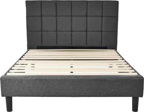 Miniatura 4 de Plataforma para cama con tapizado cuadrado tejido Zinus, Madera, gris