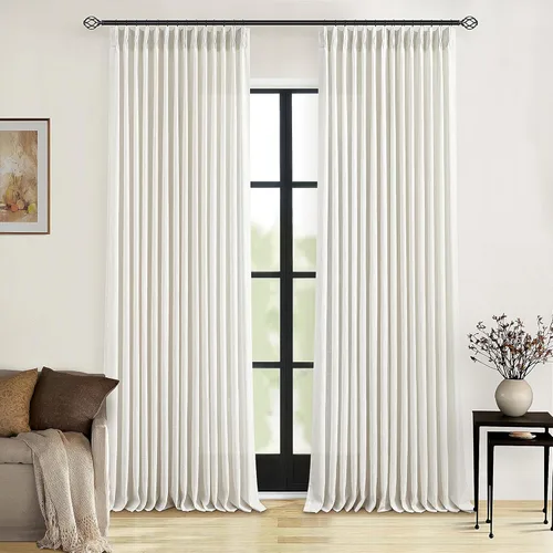 Cortinas de lino natural con pliegues fruncidos de 120 pulgadas de largo para sala de estar, cortinas plisadas con ganchos y lengüeta trasera, de