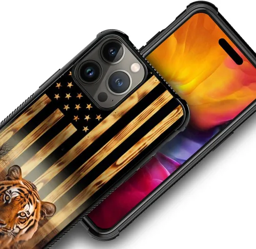 Miniatura 26 de DAIZAG Compatible con iPhone 13 Pro Max, Funda de TPU Protectora Anti-Arañazos Todo En Uno, Fundas para Hombre Mujer - Motivo de Madera Americana