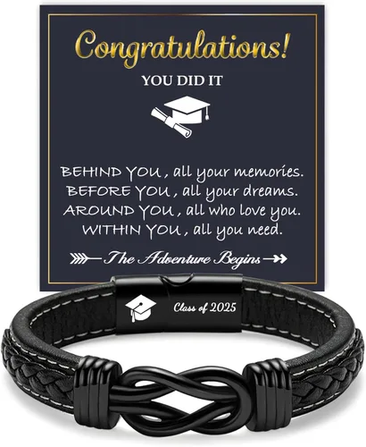 Miniatura 19 de Gifts for Men Infinity Leather Bracelet for Dad New Daddy Husband Boyfriend Son Grandson Brother Nephew Uncle Black Braided Engraved Leather Jewelry