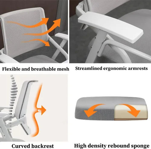 Miniatura 7 de Silla de oficina de malla con escritorio adjunto para adultos, silla plegable ergonómica con tablero de escritura, respaldo de marco de metal