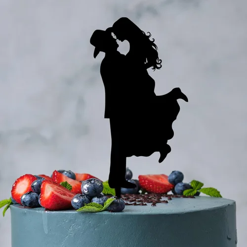 Miniatura 5 de Country Western - Decoración para tartas de boda, sombrero de vaquero, novia con botas o tacones, novia de levantamiento de novio, caligrafía