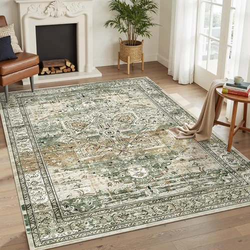 Miniatura 208 de Alfombra de pasillo Soalmost 2'6" x 10' lavable, alfombra antideslizante para cocina, baño, lavandería, alfombras vintage ultra delgadas para Beige