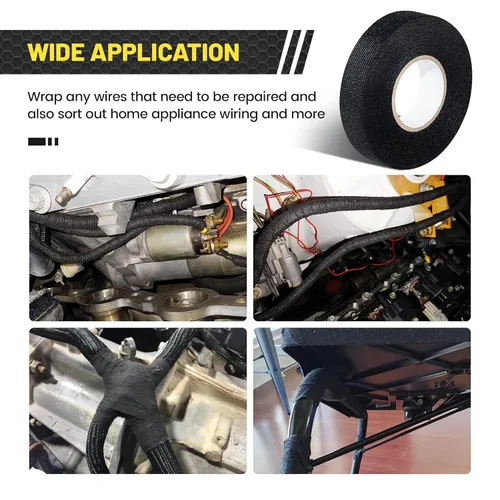 Miniatura 8 de Oyviny 5 rollos de cinta eléctrica de tela de 3/4 pulgadas x 50 pies de cinta de arnés de cableado para amortiguación de ruido, motor automotriz