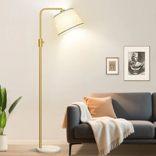Miniatura 7 de Nintiue Lámpara de pie dorada regulable, bombilla LED Edison de 1000 lm incluida, lámparas de pie de arco para sala de estar con base de mármol