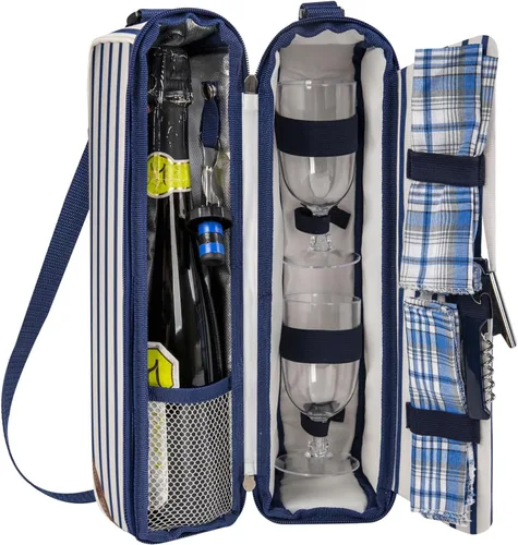 Miniatura 8 de ALLCAMP - Bolsa de vino con compartimento refrigerador, juego de picnic que lleva dos juegos de vajilla Negro