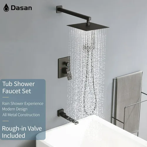 Miniatura 2 de DASAN Juego completo de grifos de ducha de bañera, sistema completo de ducha de bañera negro mate con boquilla de bañera, juego de grifo de bañera