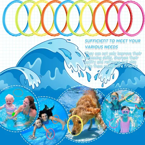 Miniatura 7 de Lewtemi 30 anillos de buceo de arco iris para piscina, juguete de buceo para niños, fácil de encontrar y agarrar, adecuado para niños y adultos, 6