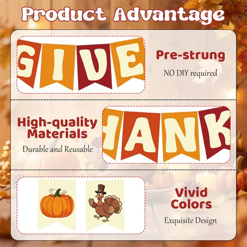 Miniatura 3 de Cartel de Acción de Gracias, cartel de agradecimiento preencordado, decoración colgante de Acción de Gracias con calabaza pavo, pancartas de otoño