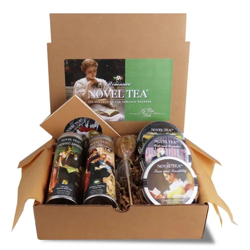 Noveltea - Juego de regalo de té literario de La Tea Dah, 5 tés gourmet en latas de novela romántica clásica, regalos de Jane Austen, rellenos de