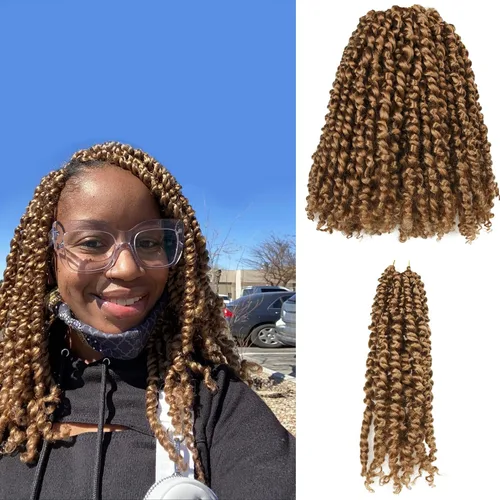 Miniatura 20 de Paquete de 8 paquetes de cabello de ganchillo Passion Twist de 6 pulgadas, rizos bohemios pretrenzados previamente trenzados, negro natural 1B