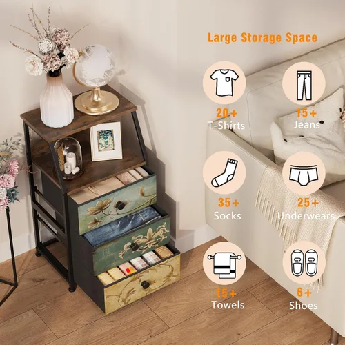 Miniatura 4 de Tohomeor Mesita de Noche con Cajones de Tela, Torre de Almacenamiento con 2 Estantes para Dormitorio, Pasillo, Entrada, Armario, Organizador