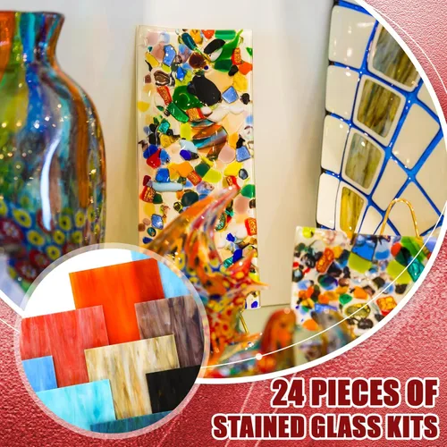 Miniatura 6 de Treela 24 piezas de vitrales vibrantes de 4 x 6 pulgadas, suministros de vitrales, mosaicos para proyectos de manualidades, variedad de arte