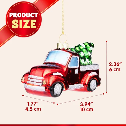 Miniatura 5 de Joiedomi Adornos Navideños Mini de Camión Rojo con Árbol, Adorno Pequeño y Divertido de Vidrio Soplado para Colgar en Árbol de Navidad, Decoraciones
