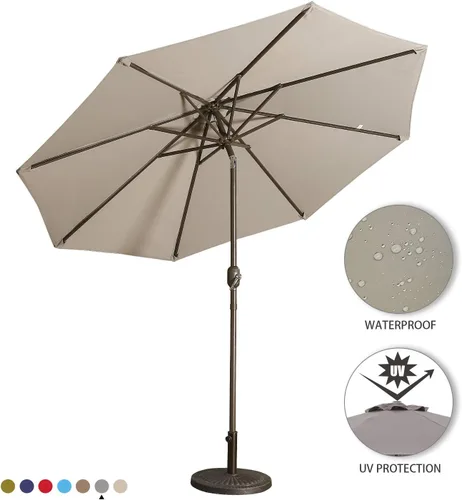 Miniatura 6 de MONDAWE Sombrilla de patio al aire libre de 9 pies con botón de inclinación y manivela, sombrilla redonda de aluminio con 8 varillas resistentes