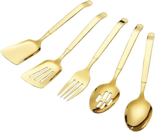 Miniatura 2 de Juego de utensilios de cocina, 5 piezas, espátula ranurada, espátula, espátula, cuchara ranurada, tenedor, juego de herramientas de cocina plateado