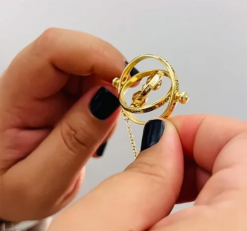Miniatura 4 de Harry Potter Joyería Hermione - Collar giratorio mágico de reloj de arena de viaje en el tiempo, girador de tiempo, chapado en oro, 22 pulgadas