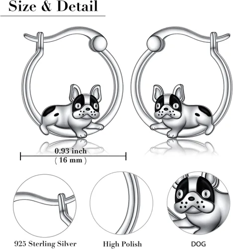 Miniatura 5 de Aretes de plata de ley con diseño de conejo, mantarraya, tortuga, rana, cobaya, bulldog francés, joyería de animales, regalo de cumpleaños