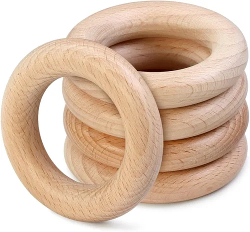 Miniatura 29 de FoDau770 5 anillos de madera de haya natural, anillos de madera maciza sin terminar, círculos de madera resistente, círculos de macramé