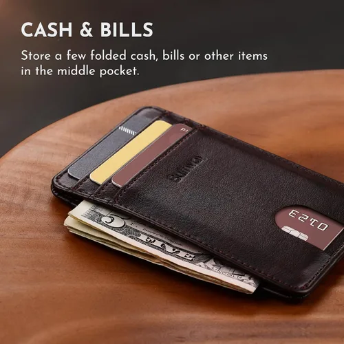 Miniatura 54 de Buffway Billetera delgada para hombre, minimalista con bolsillo frontal delgado, tarjetero de cuero con bloqueo RFID para viajes de trabajo
