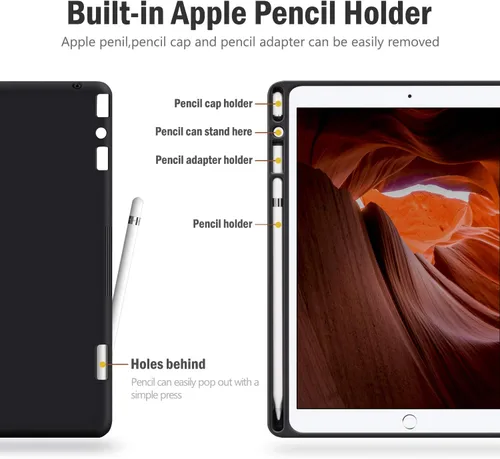 Miniatura 3 de auaua Funda para iPad de 9ª/8ª/7ª generación de 10.2 pulgadas (versión 2021/2020/2019), con soporte para lápices, piel vegana, funda inteligente