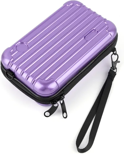 Framendino, Estuche de cosméticos de carcasa dura morada, bolsa de transporte para artículos de tocador, mini cuerpo cruzado con cuerda de agarre