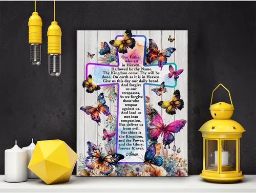 Miniatura 4 de Póster cristiano motivacional inspirador, arte de pared para decoración del hogar, positivo del Señor, mariposas florales, cruz, lienzo impreso