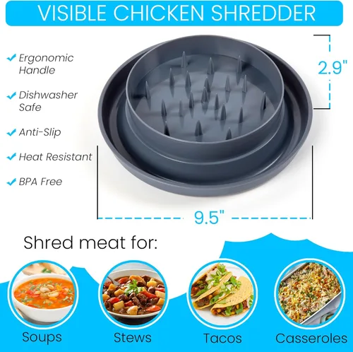 Miniatura 3 de Herramienta desmenuzadora de pollo para carne, desmenuzadora grande de pechuga de pollo con tapa, base antideslizante y mango ergonómico, resistente